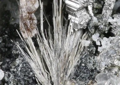 Allanit-Ce, titanit, arzenopyrit - Pohled, šířka záběru: 20 mm. © Foto T. Kadlec
